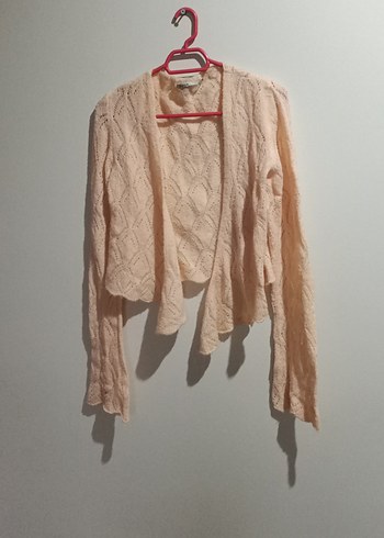 Bej Örgü Kadın Hırka Mini Kesim - Görsel 3