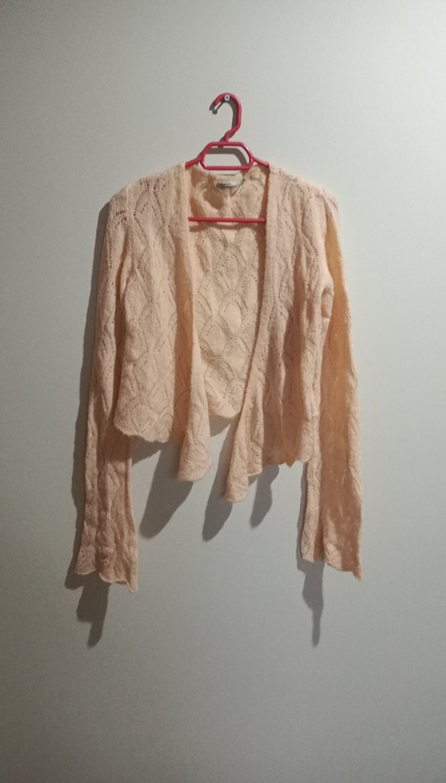 Bej Örgü Kadın Hırka Mini Kesim - Görsel 2