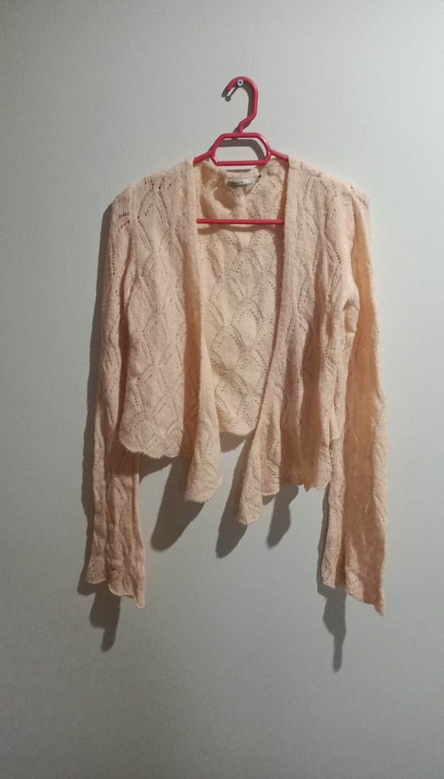 Bej Örgü Kadın Hırka Mini Kesim - Görsel 4