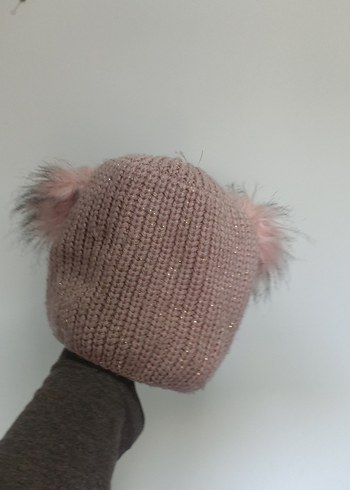 Pembe Kürklü Örgü Kadın Bere - Görsel 3