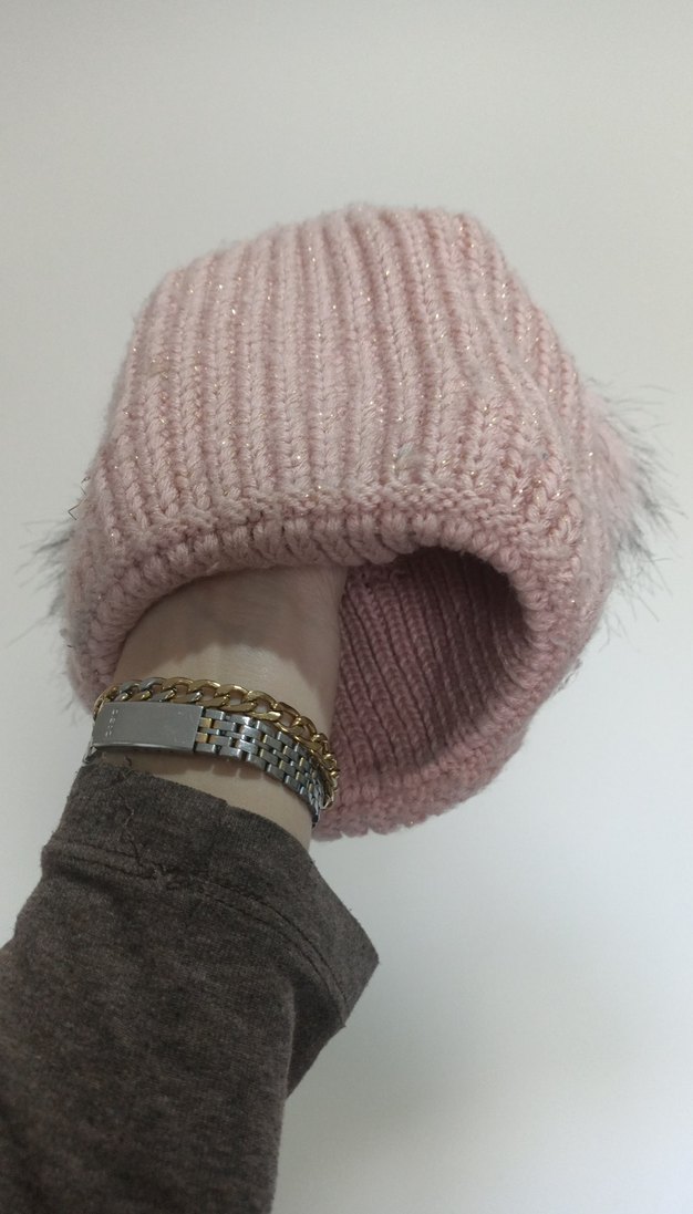 Pembe Kürklü Örgü Kadın Bere - Görsel 2