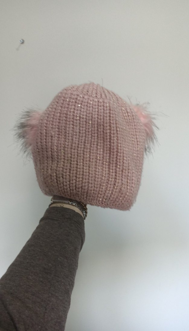 Pembe Kürklü Örgü Kadın Bere - Görsel 5