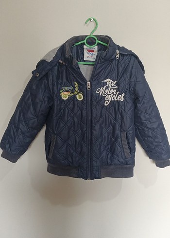 Erkek Çocuk Mavi Nakışlı Fermuarlı Biker Mont - Görsel 3