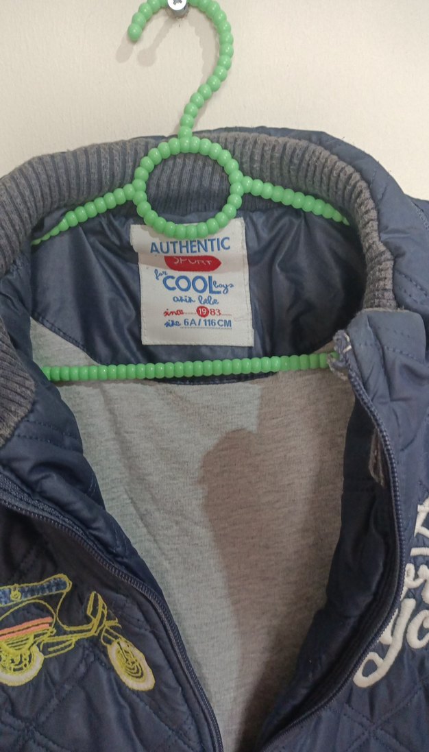 Erkek Çocuk Mavi Nakışlı Fermuarlı Biker Mont - Görsel 4