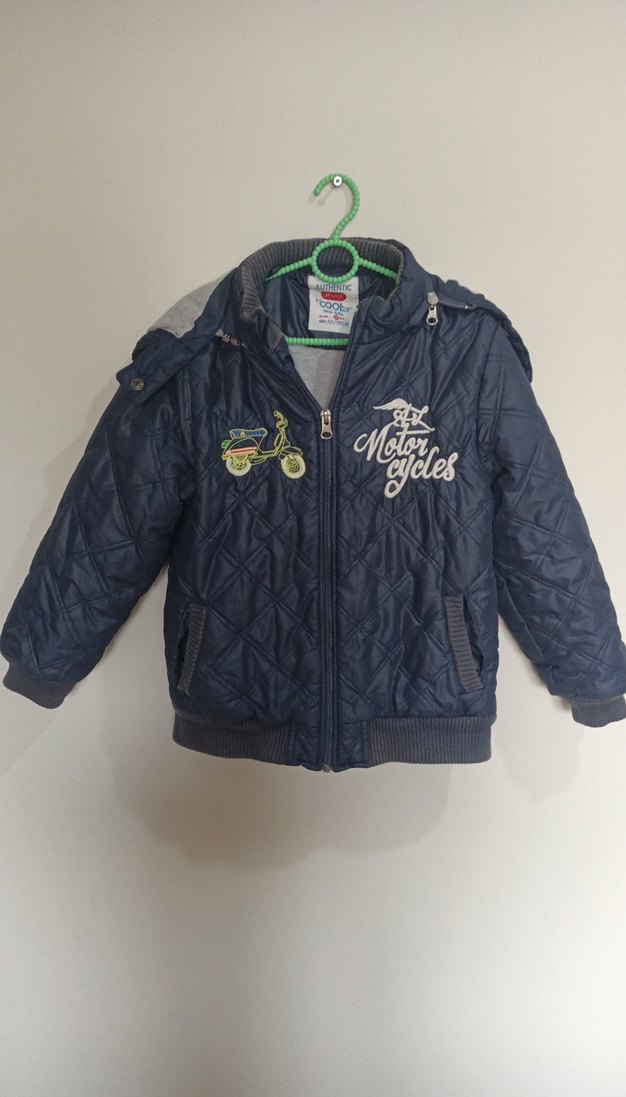 Erkek Çocuk Mavi Nakışlı Fermuarlı Biker Mont - Görsel 3