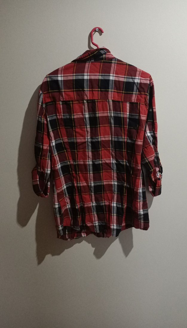 Düğmeli Kırmızı Ekose Gömlek - Görsel 5