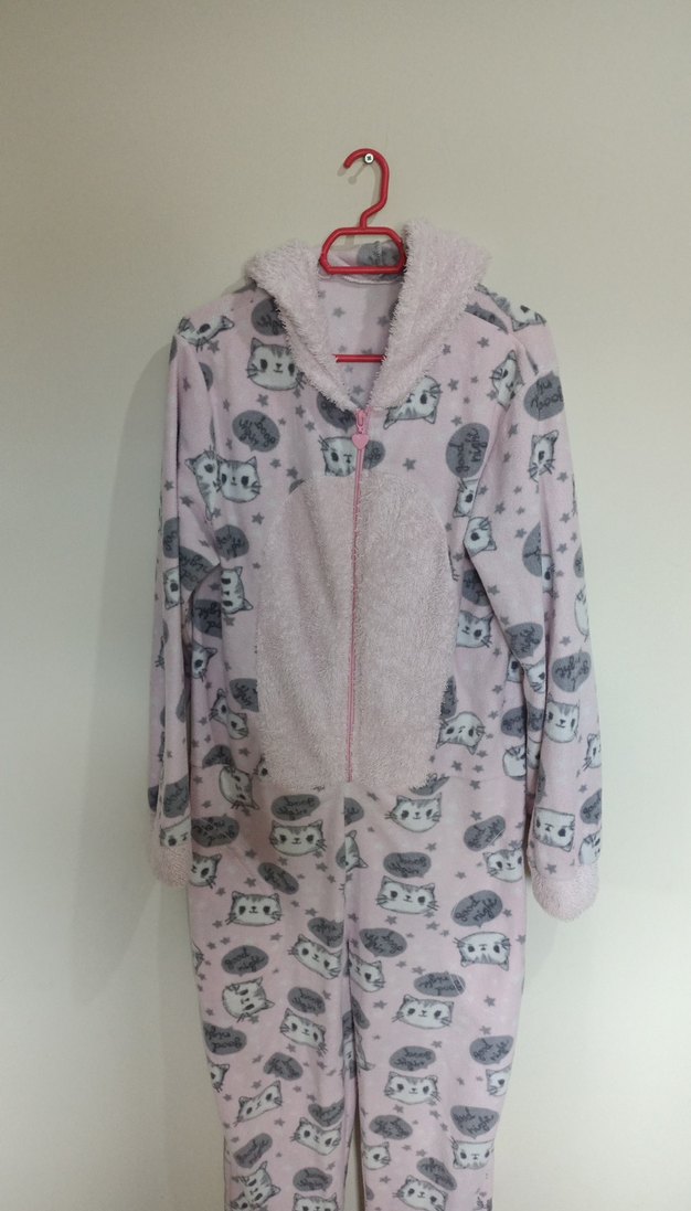 Pembe Desenli Kadın Uzun Kollu Tulum - Görsel 4