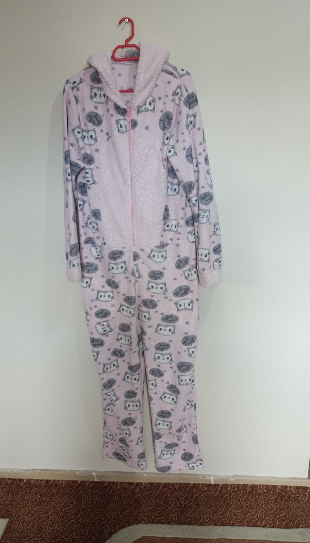 Pembe Desenli Kadın Uzun Kollu Tulum - Görsel 2