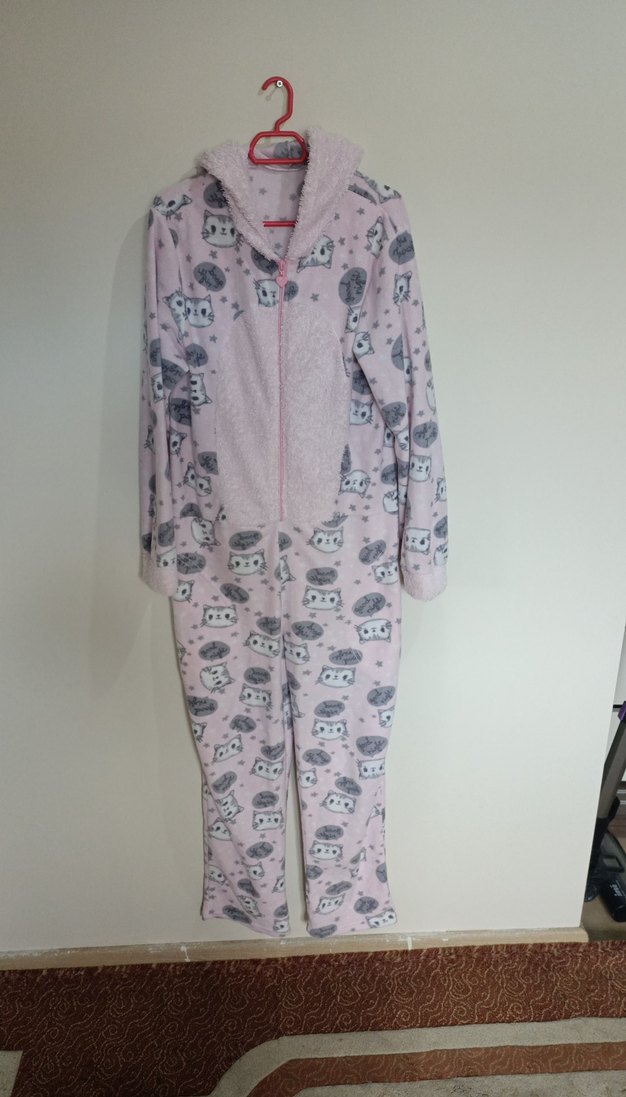 Pembe Desenli Kadın Uzun Kollu Tulum - Görsel 5