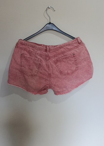 Pembe Rahat Kesim Mini Denim Şort - Görsel 5