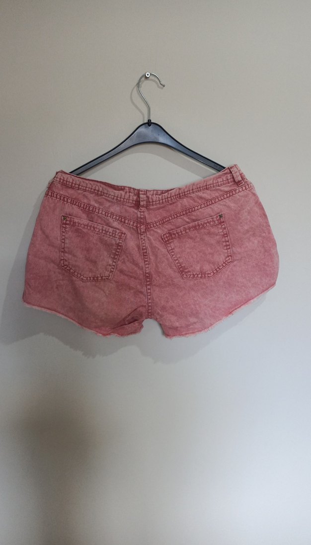 Pembe Rahat Kesim Mini Denim Şort - Görsel 5