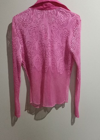 Pembe Pilili Uzun Kollu Keten Gömlek - Görsel 5