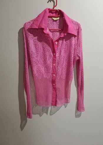 Pembe Pilili Uzun Kollu Keten Gömlek - Görsel 3