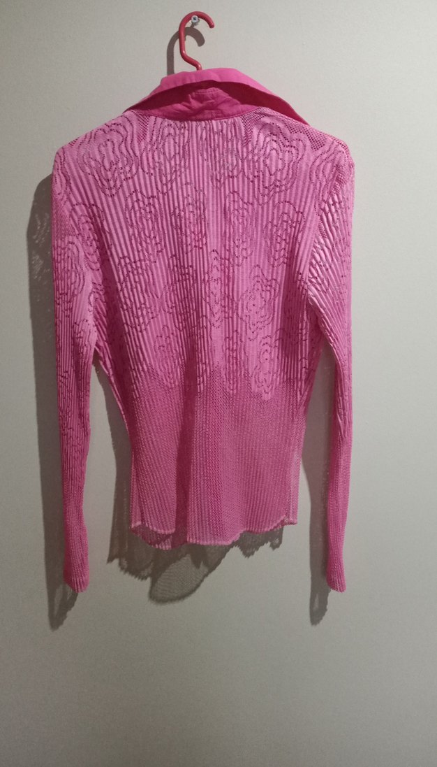 Pembe Pilili Uzun Kollu Keten Gömlek - Görsel 5