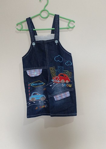 Erkek Çocuk Renkli Baskılı Kot Salopet - Görsel 3