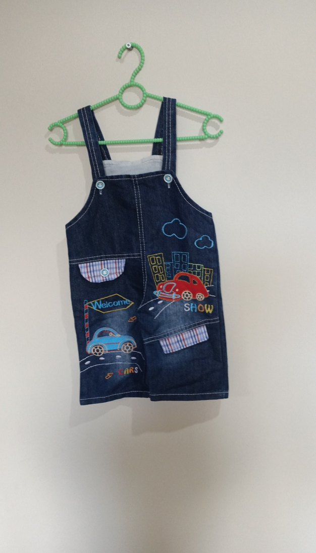 Erkek Çocuk Renkli Baskılı Kot Salopet - Görsel 3