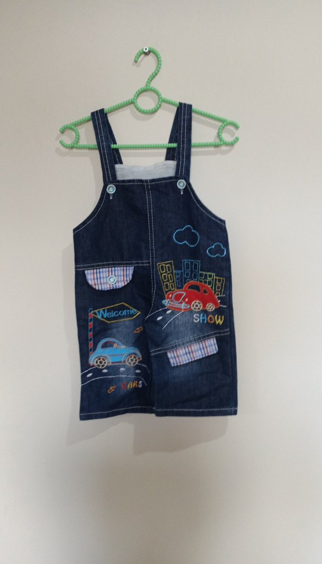 Erkek Çocuk Renkli Baskılı Kot Salopet - Görsel 4