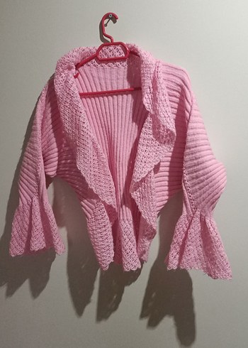 Pembe Fırfırlı bayan EL.ÖRGÜSÜ Hırka - Görsel 3