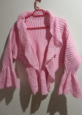 Pembe Fırfırlı bayan EL.ÖRGÜSÜ Hırka - Görsel 4