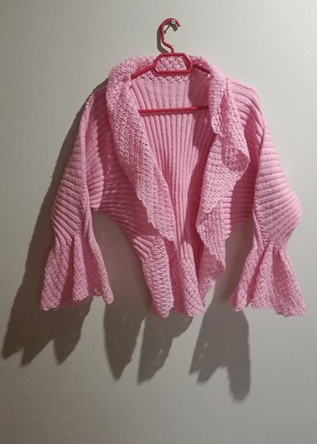 Pembe Fırfırlı bayan EL.ÖRGÜSÜ Hırka - Görsel 2