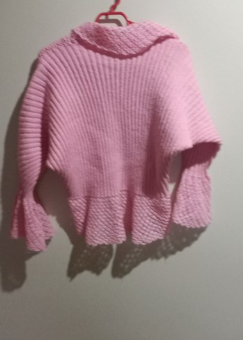 Pembe Fırfırlı bayan EL.ÖRGÜSÜ Hırka - Görsel 5