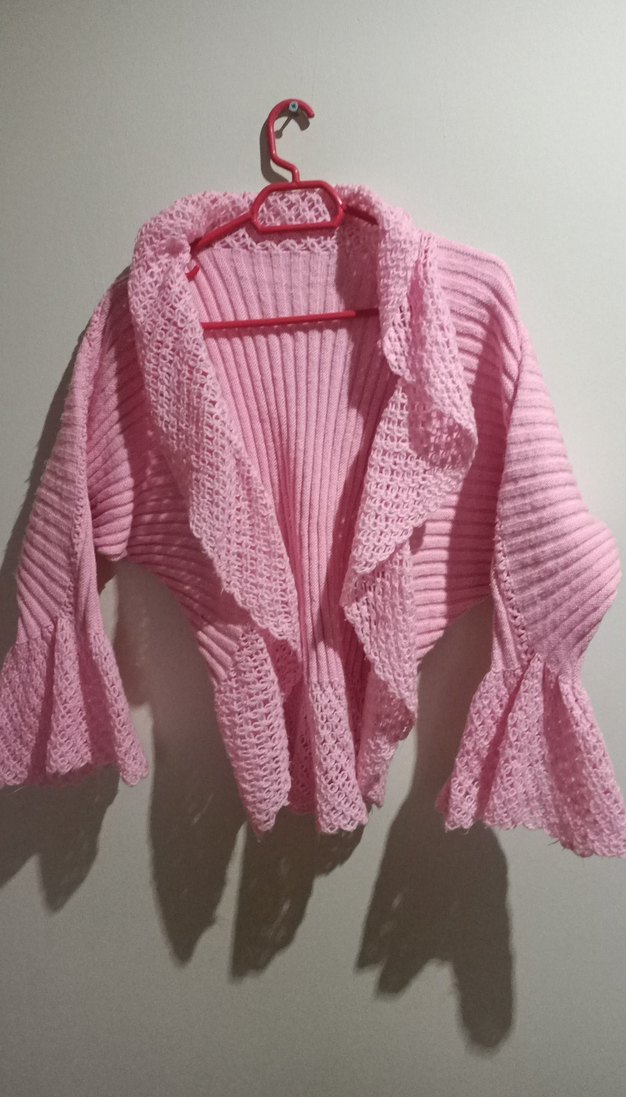 Pembe Fırfırlı bayan EL.ÖRGÜSÜ Hırka - Görsel 4