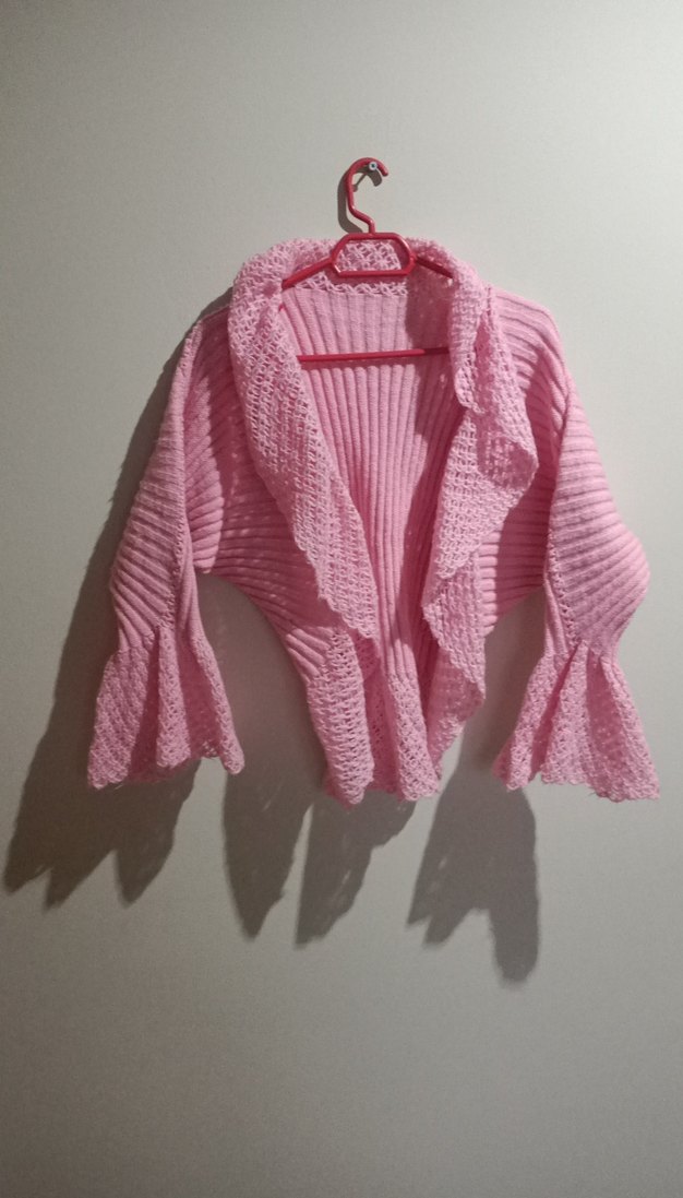 Pembe Fırfırlı bayan EL.ÖRGÜSÜ Hırka - Görsel 2