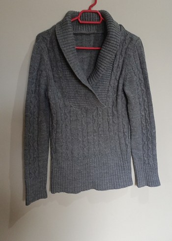 Gri Örgü Yaka Detaylı Kadın Kazak - Görsel 2