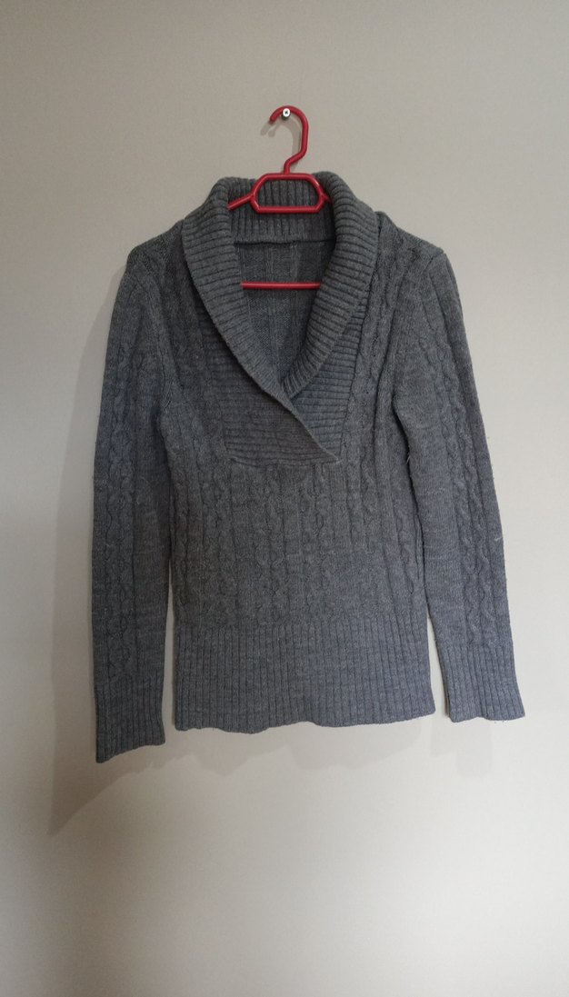 Gri Örgü Yaka Detaylı Kadın Kazak - Görsel 3