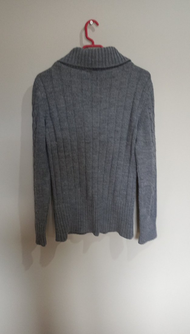 Gri Örgü Yaka Detaylı Kadın Kazak - Görsel 5