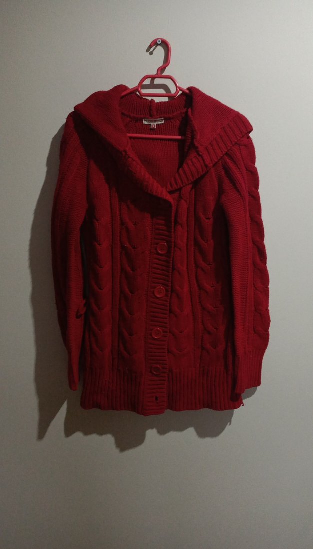 Kırmızı Örgü Kadın Hırka KALİN - Görsel 4