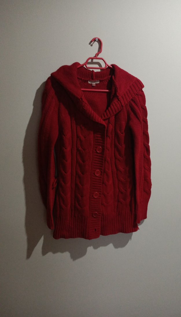 Kırmızı Örgü Kadın Hırka KALİN - Görsel 3