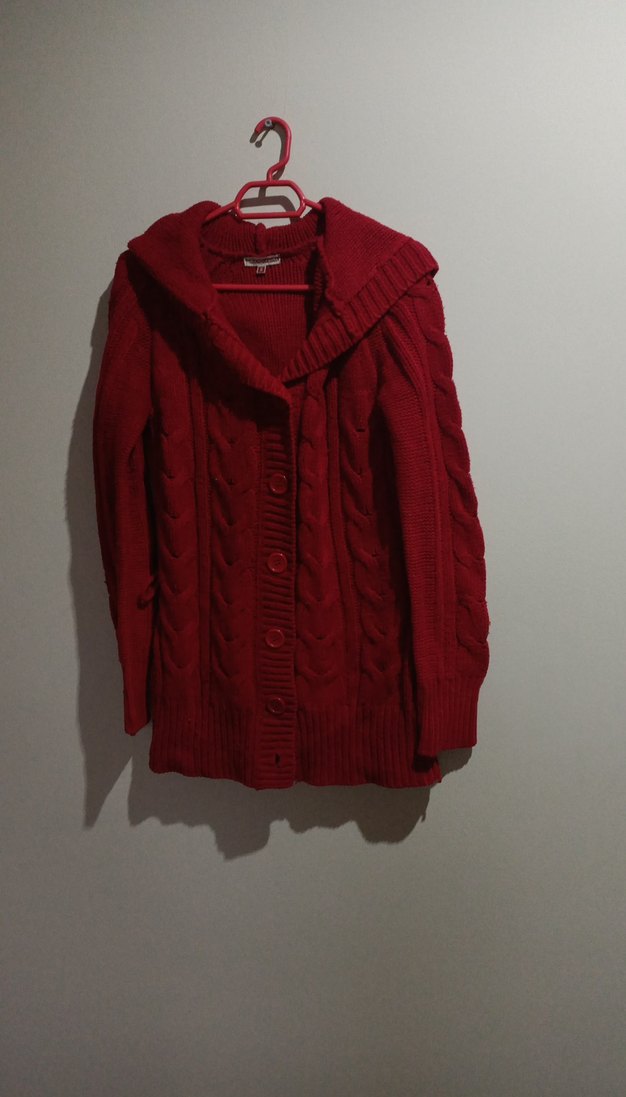 Kırmızı Örgü Kadın Hırka KALİN - Görsel 2