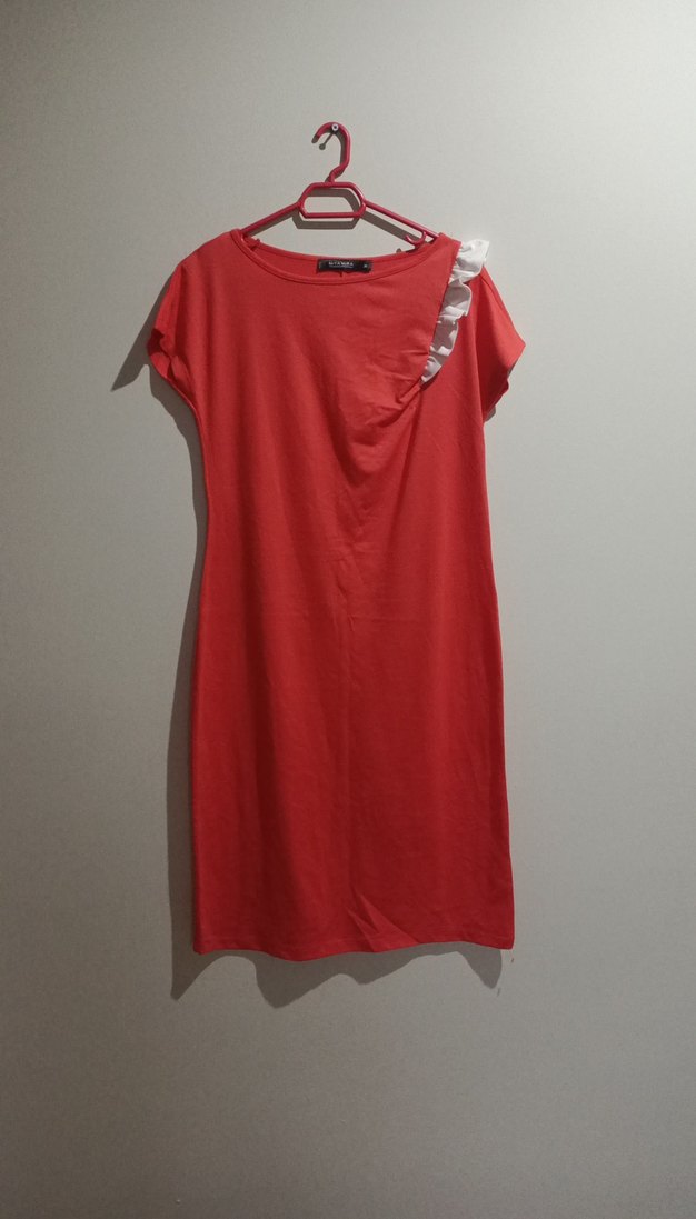 Kısa Kollu Kırmızı Midi Elbise - Görsel 4