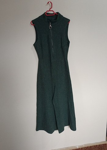 Kadın Gri Yeşil Yüksek Yakalı Fermuarlı Tulum - Görsel 2