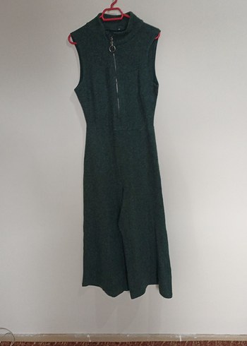 Kadın Gri Yeşil Yüksek Yakalı Fermuarlı Tulum - Görsel 3