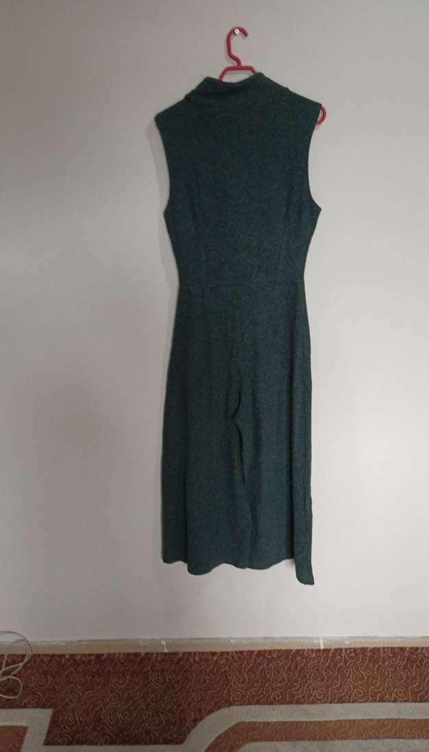 Kadın Gri Yeşil Yüksek Yakalı Fermuarlı Tulum - Görsel 5