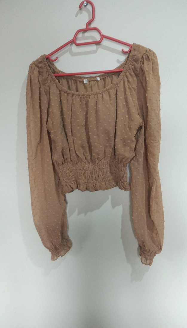 Bej Mini Uzun Kollu Bohem Bluz - Görsel 2