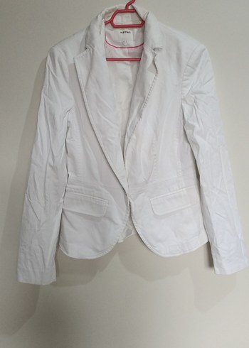 Beyaz Kadın Keten Blazer Ceket - Görsel 2