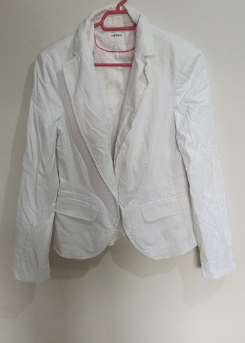 Beyaz Kadın Keten Blazer Ceket - Görsel 3