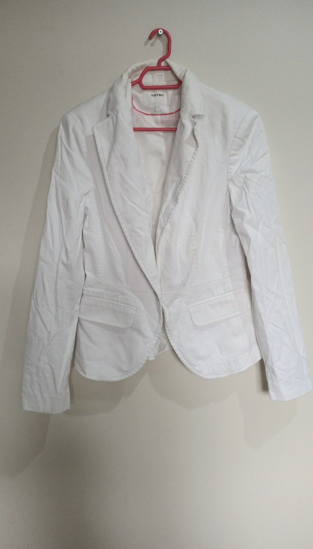 Beyaz Kadın Keten Blazer Ceket - Görsel 2