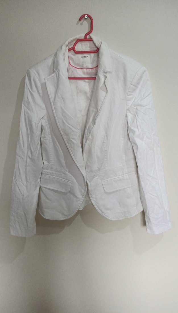 Beyaz Kadın Keten Blazer Ceket - Görsel 3