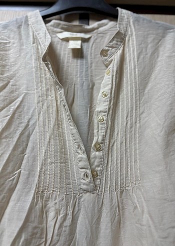 H&M Düğmeli Beyaz Keten Kadın Gömlek