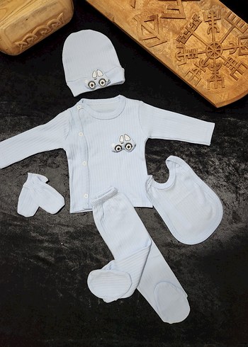 Mavi yenidoğan Bebek 5li Hastane Seti Araç Nakışlı - Görsel 5