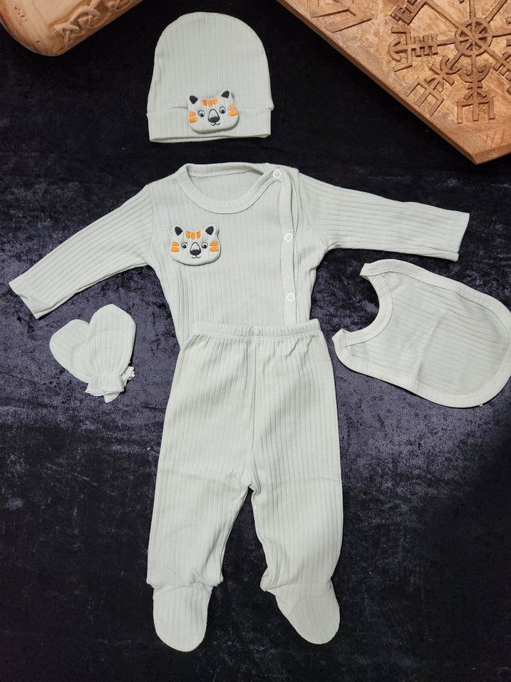 yeşil yenidoğqn Bebek 5li hastane çıkış seti Nakışlı - Görsel 2