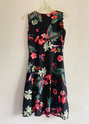 36 Beden Siyah Çiçekli Mini Bohem Elbise