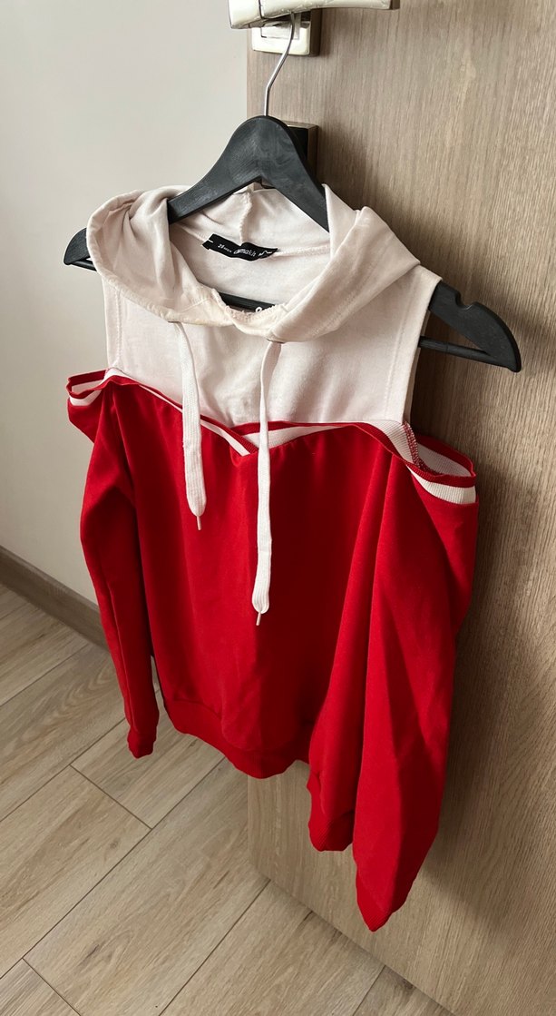 Kırmızı Drapeli Straplez Sweatshirt - Görsel 3