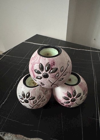 Beden Pastel Pembe Desenli Yuvarlak Mumluk Seti