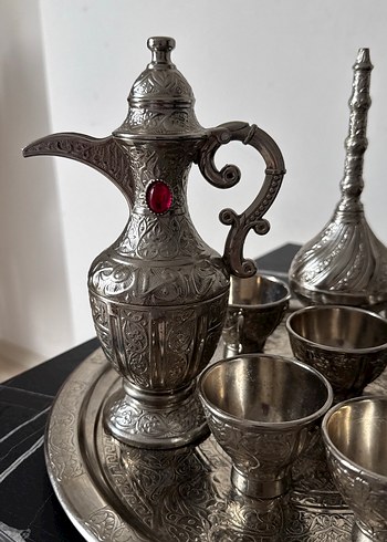 Beden Bordo Taşlı Etnik Desenli Çay Seti