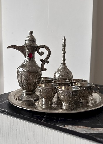 Bordo Taşlı Etnik Desenli Çay Seti